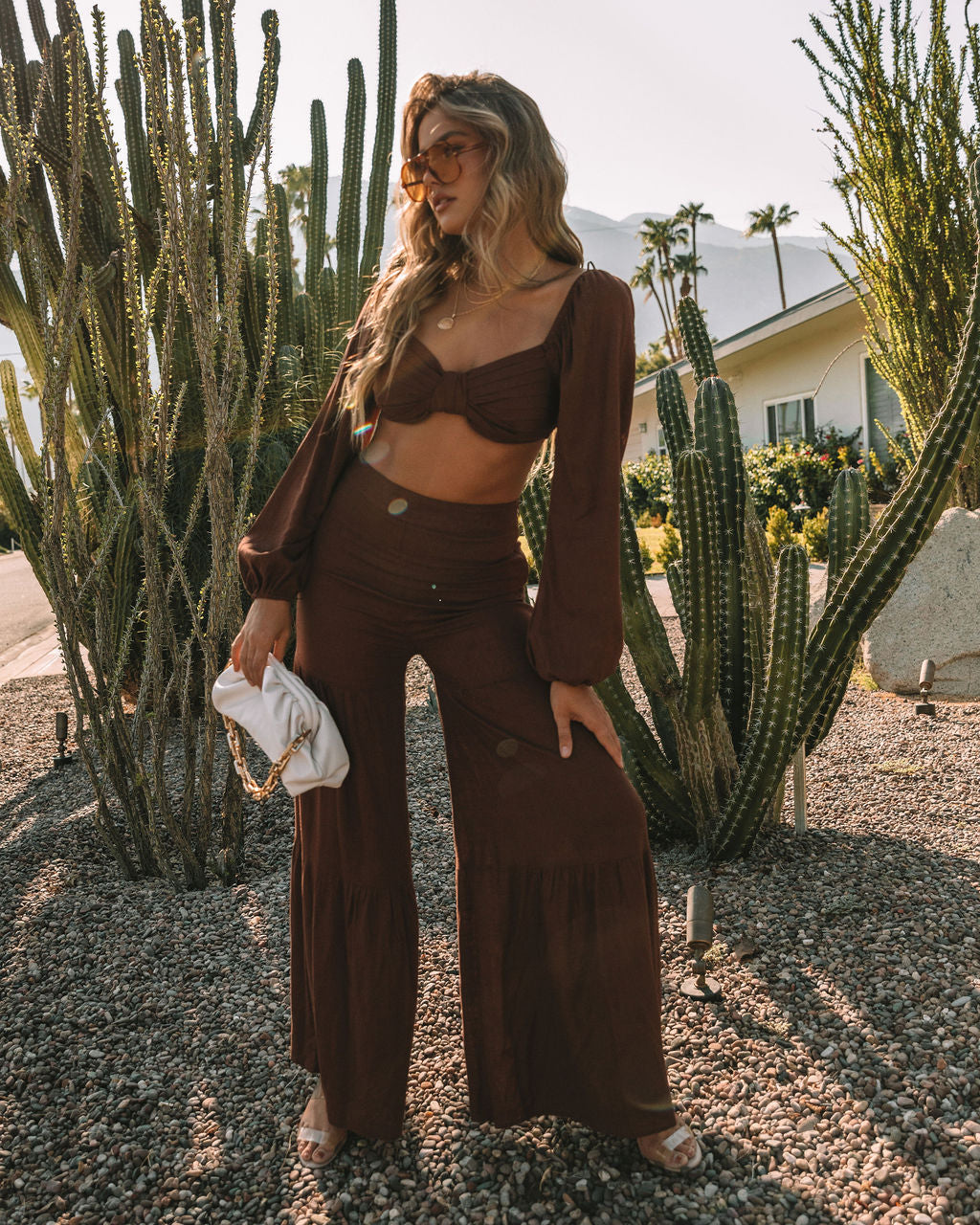 Chandler Linen Blend Long Sleeve Crop Top