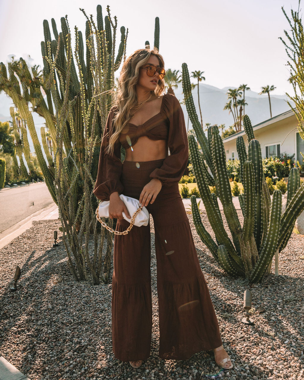Chandler Linen Blend Long Sleeve Crop Top