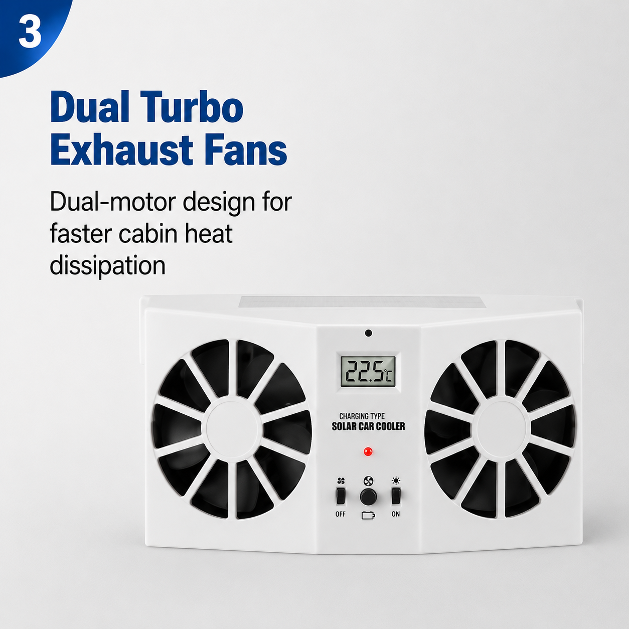 Solar-Powered Car Window Exhaust Fan, Tool-Free Installation