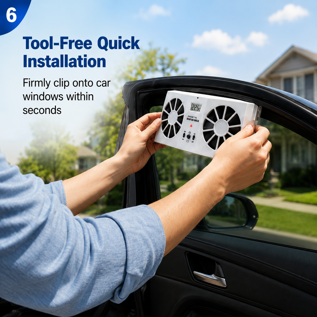 Solar-Powered Car Window Exhaust Fan, Tool-Free Installation