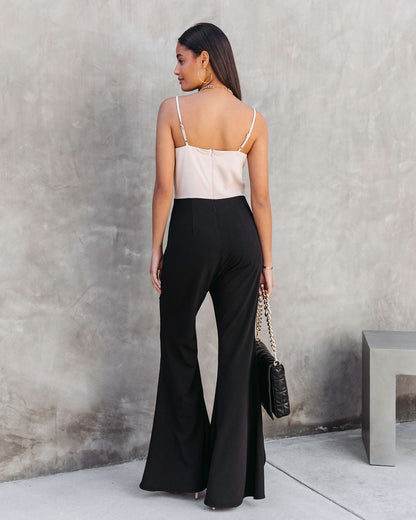 Cherie Colorblock Flare Jumpsuit - Beige/Black