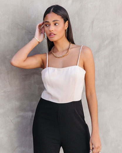 Cherie Colorblock Flare Jumpsuit - Beige/Black