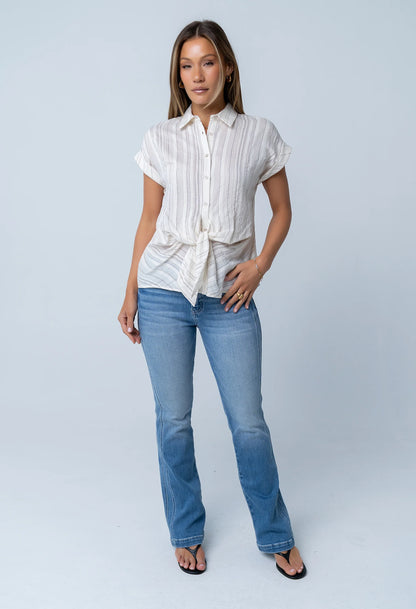 Darian Striped Button Up in Cream