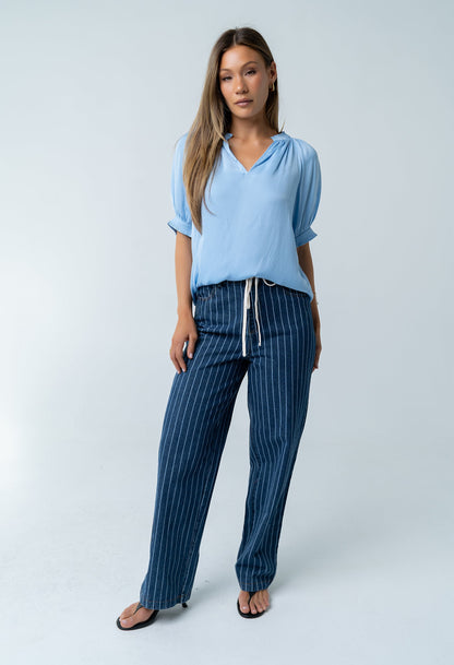 Gareth Pleated Blouse in Blue