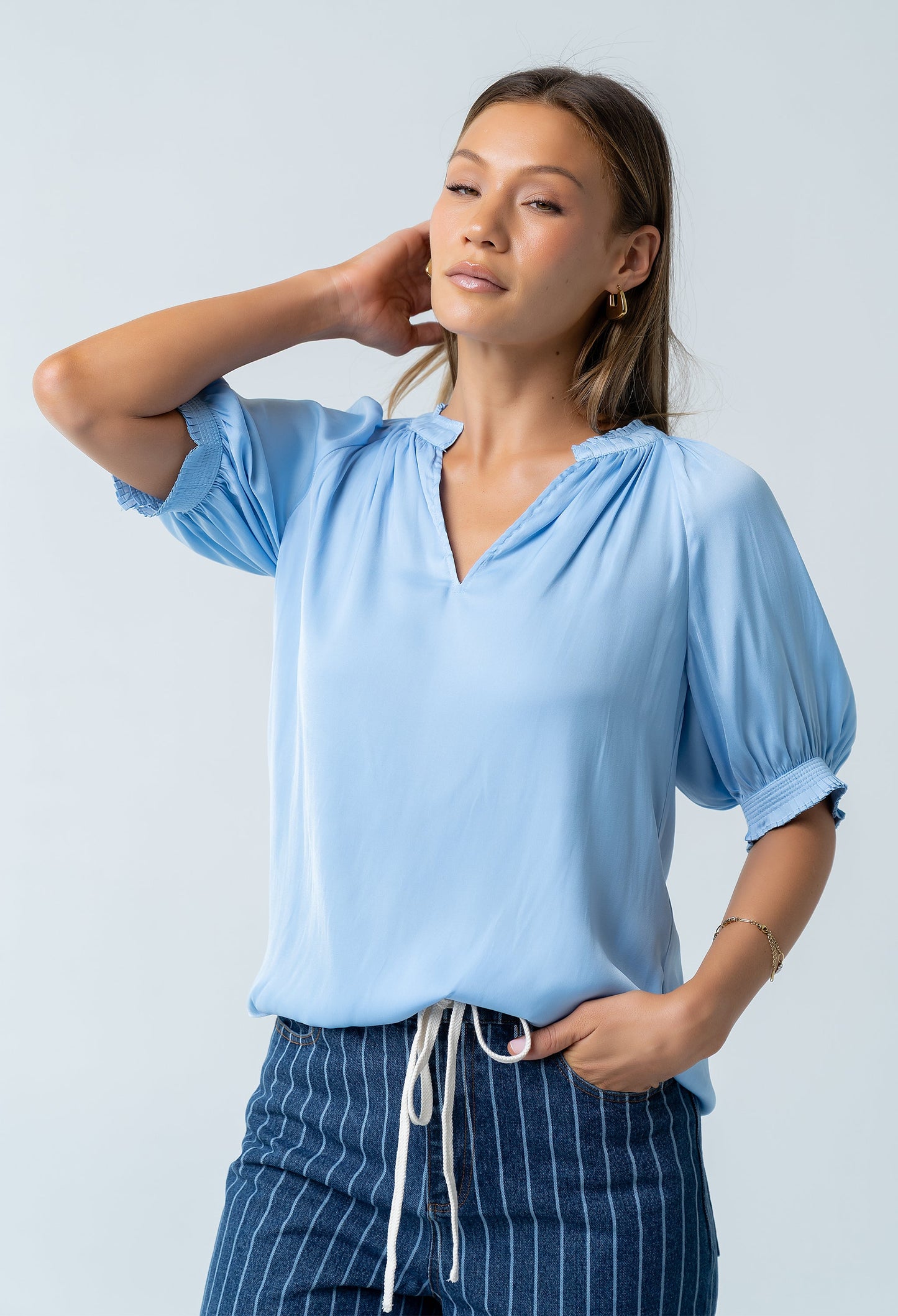 Gareth Pleated Blouse in Blue