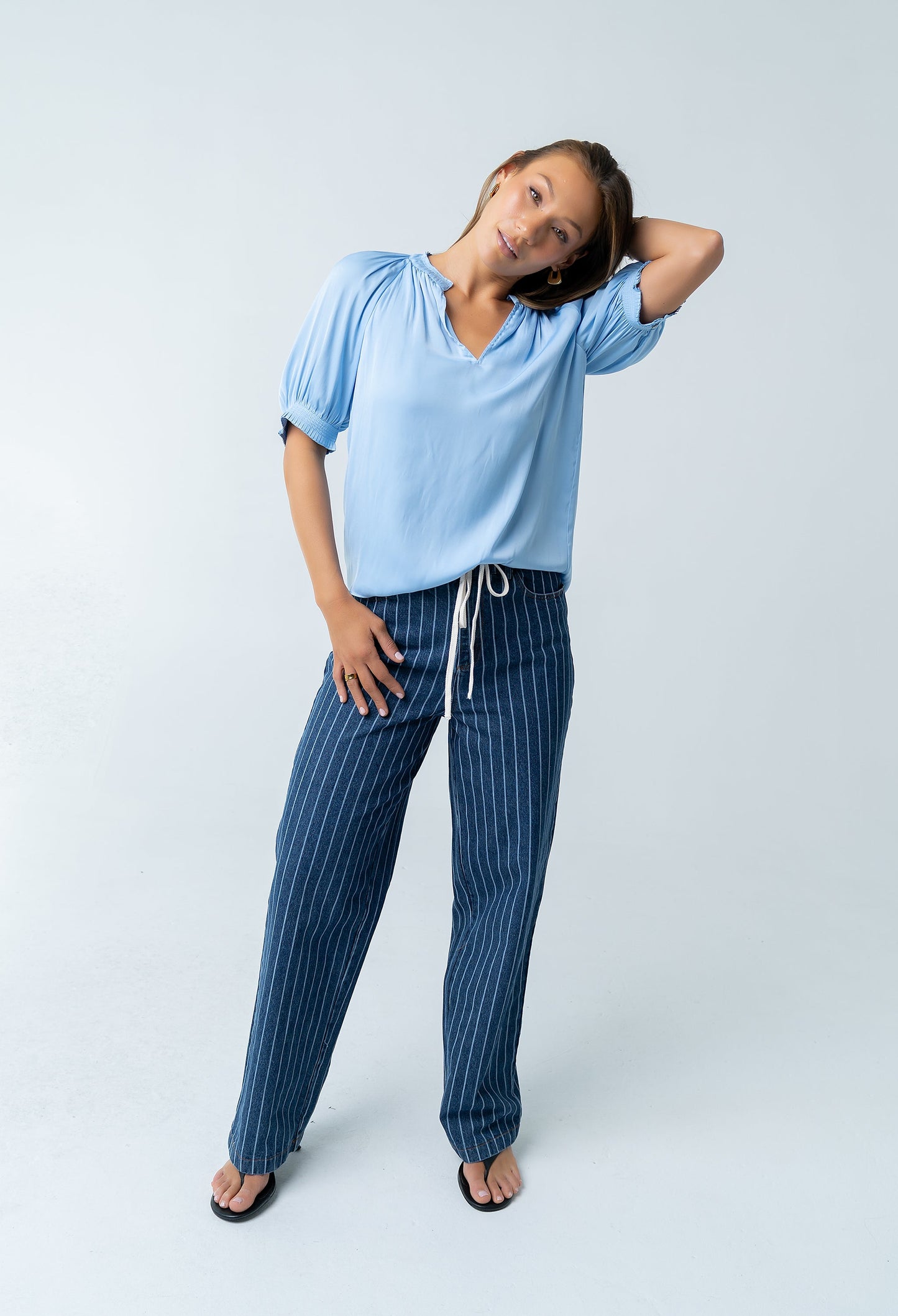 Gareth Pleated Blouse in Blue
