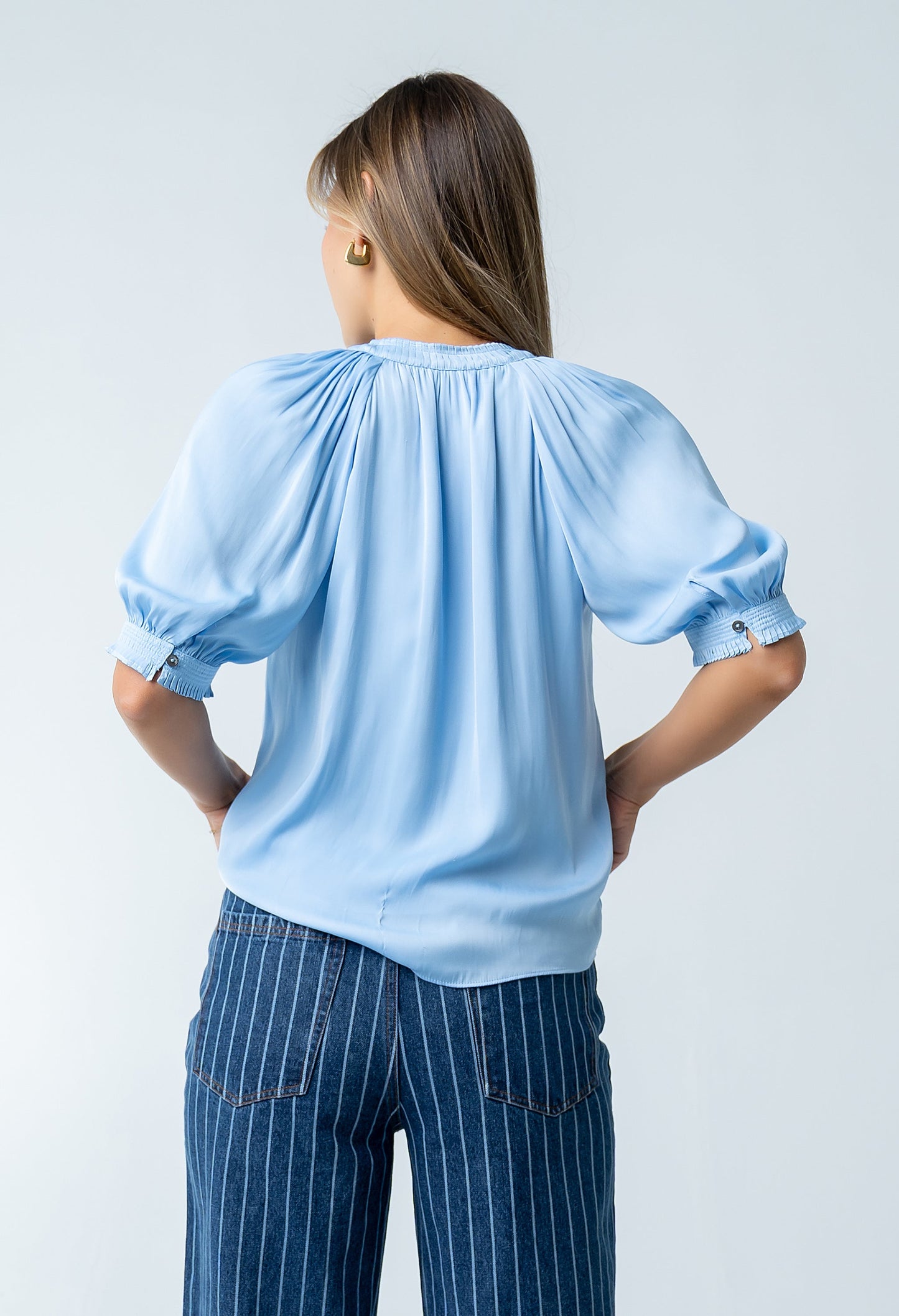 Gareth Pleated Blouse in Blue