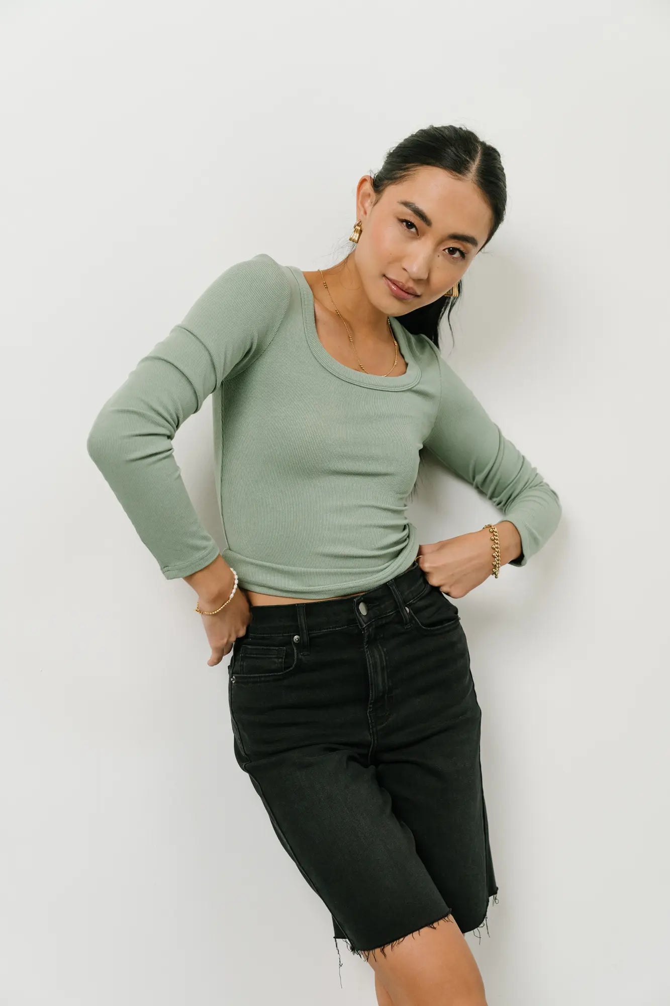 Audrey Ribbed Top in Green - FINAL SALE