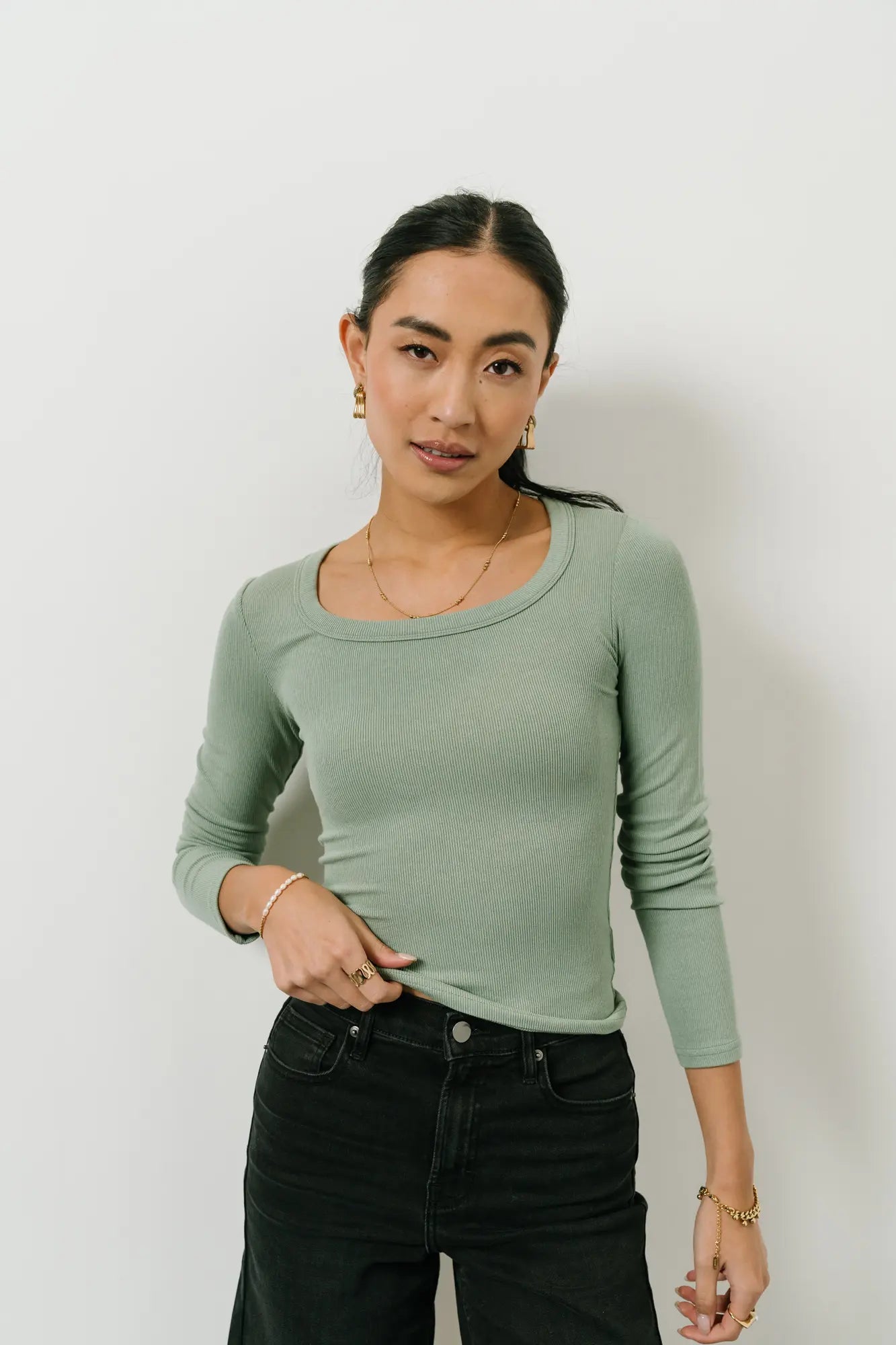 Audrey Ribbed Top in Green - FINAL SALE