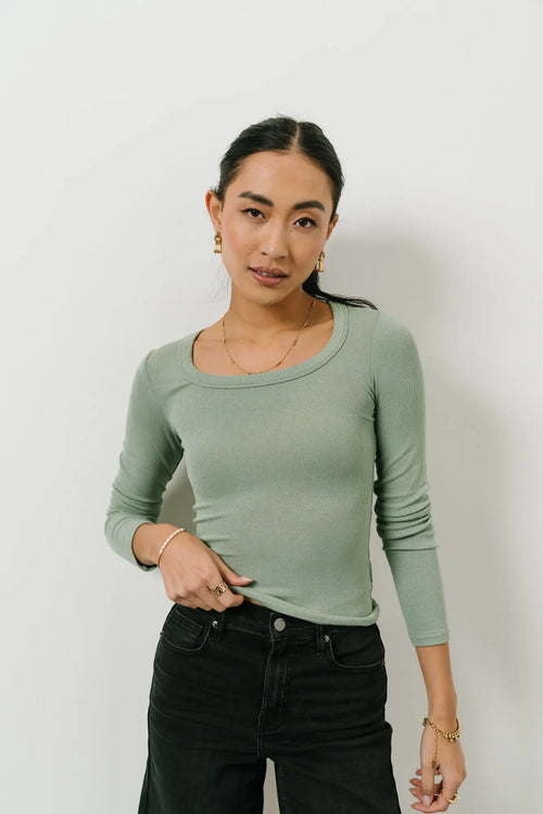 Audrey Ribbed Top in Green - FINAL SALE