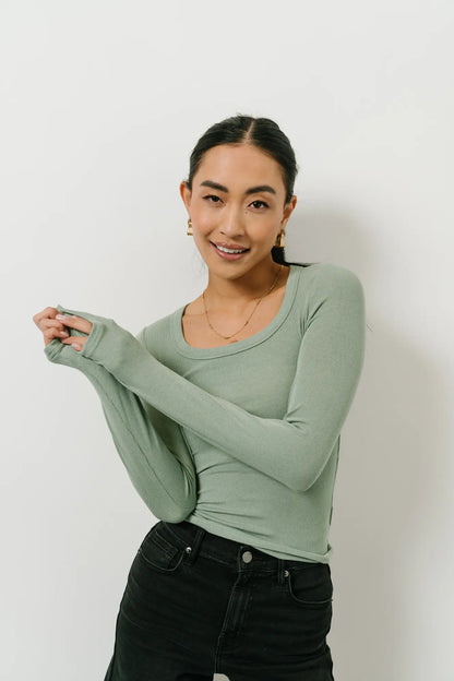 Audrey Ribbed Top in Green - FINAL SALE
