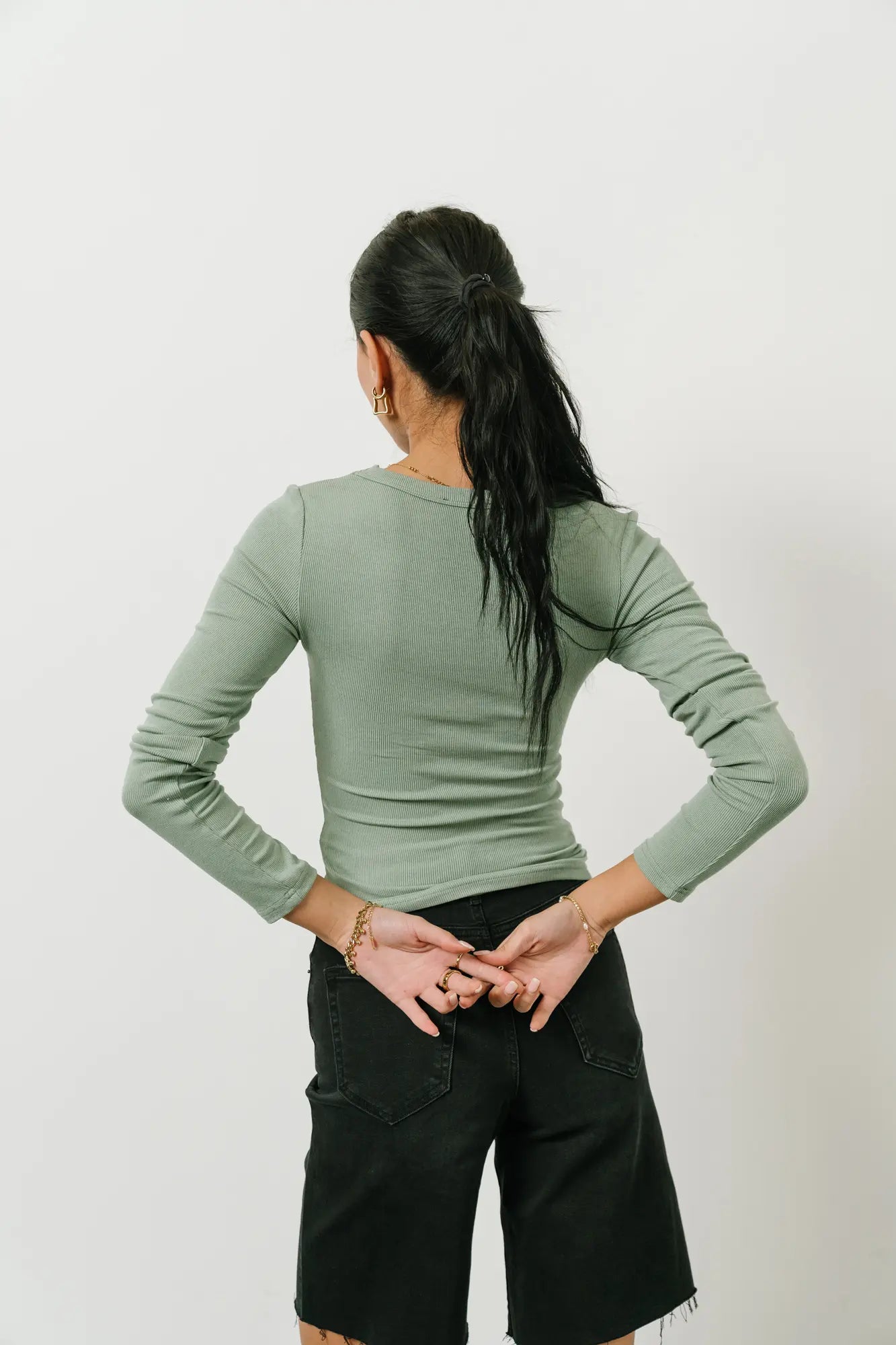 Audrey Ribbed Top in Green - FINAL SALE
