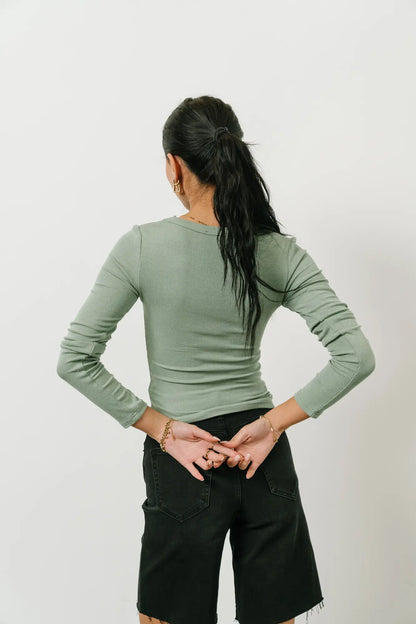 Audrey Ribbed Top in Green - FINAL SALE