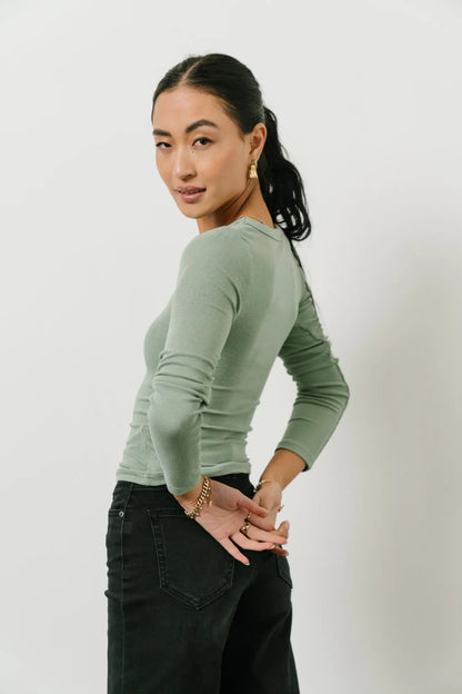 Audrey Ribbed Top in Green - FINAL SALE