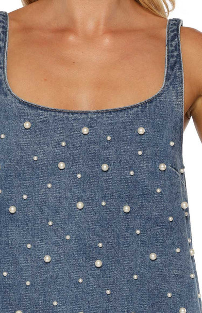 Demi Denim Pearl Detail Mini Dress