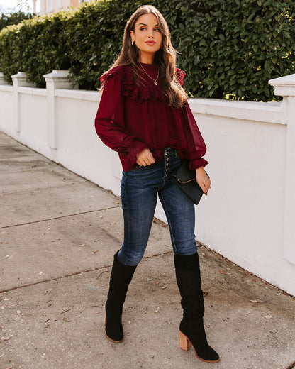 Eleanora Crochet Ruffle Blouse - Wine