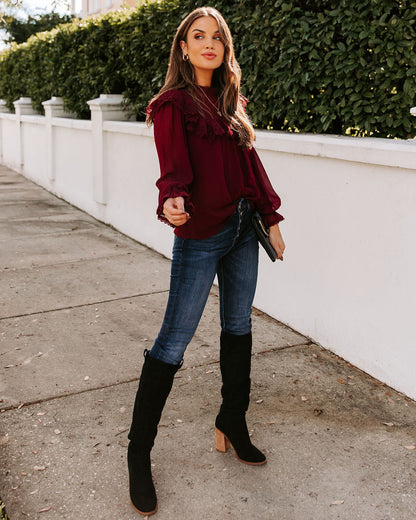 Eleanora Crochet Ruffle Blouse - Wine