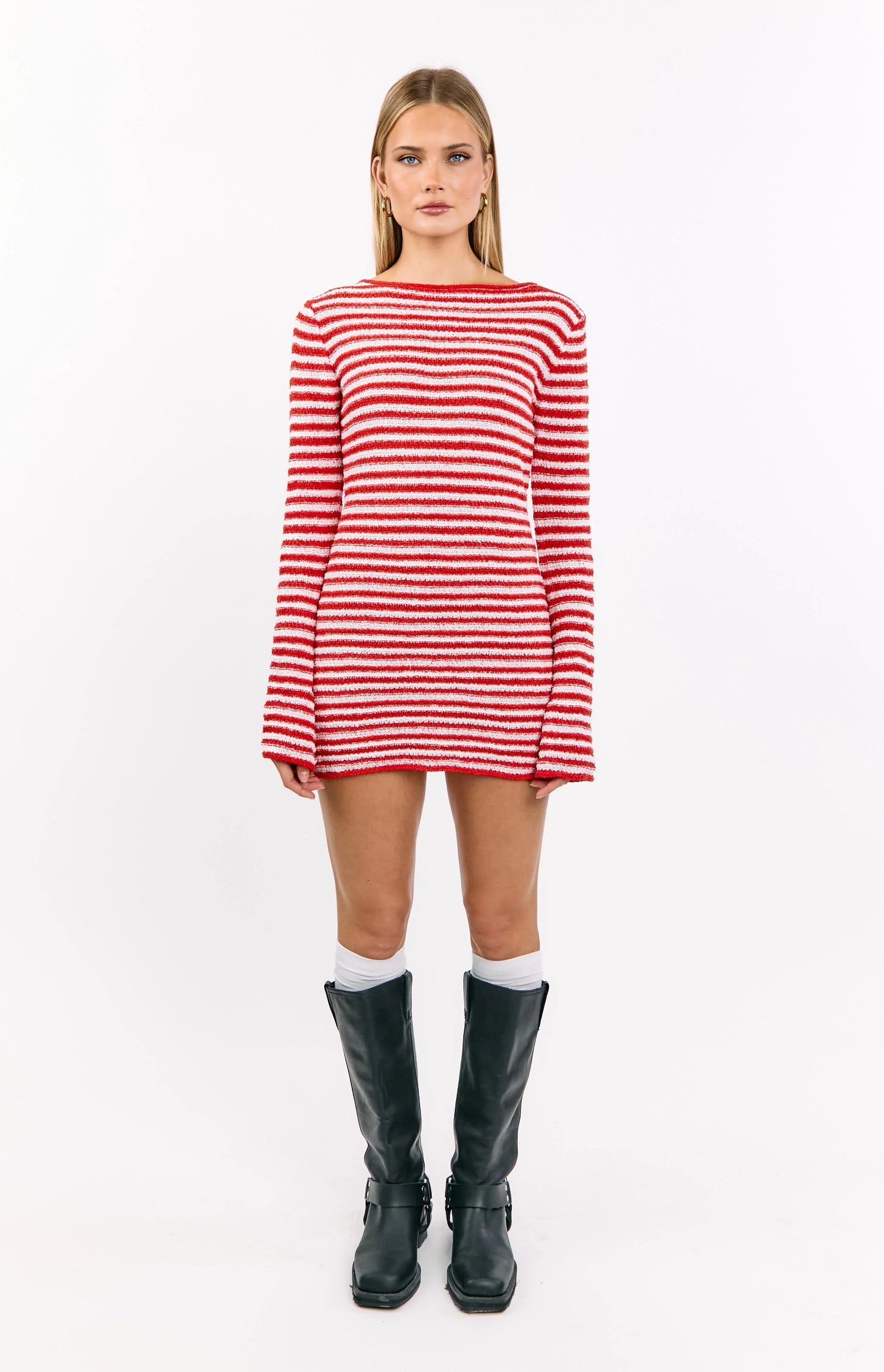 Elmer Red Stripe Long Sleeve Knit Mini Dress