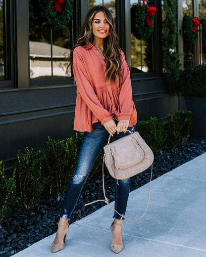 Grady Collared Button Down Peplum Top - Ginger