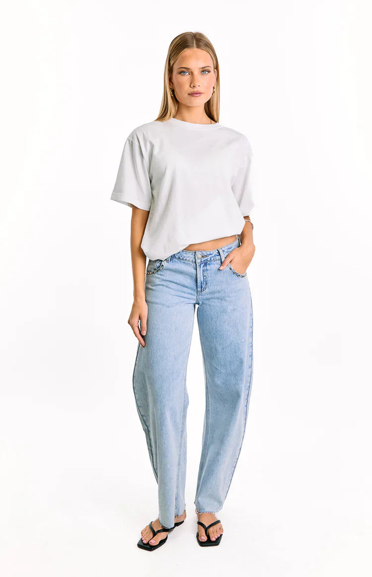 Jannina Light Wash Denim Studded Low Rise Jeans