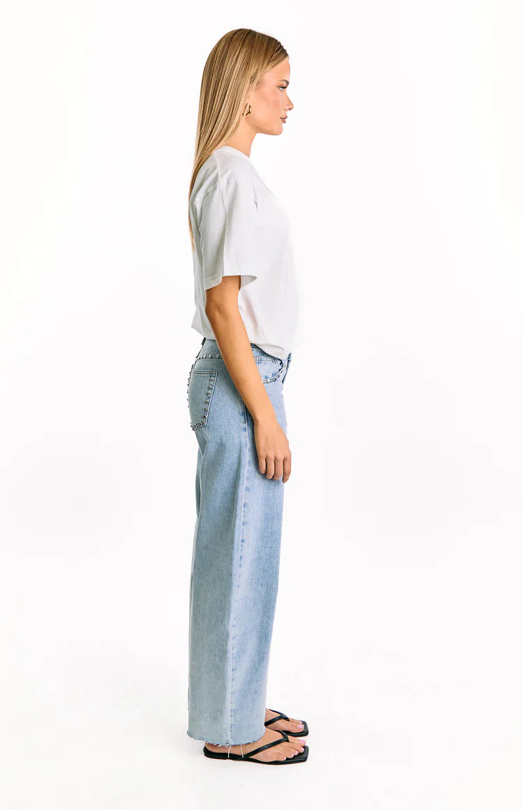 Jannina Light Wash Denim Studded Low Rise Jeans