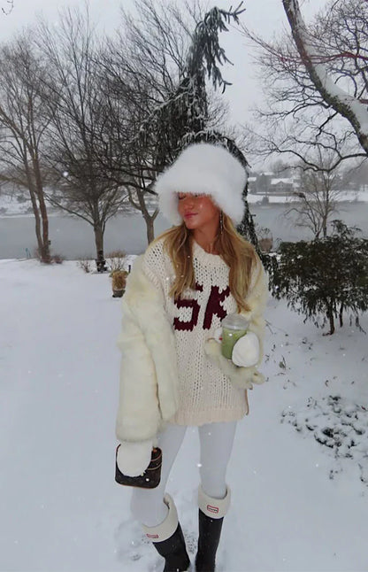 Jasmine Ski Cream Jacquard Chunky Knit Sweater