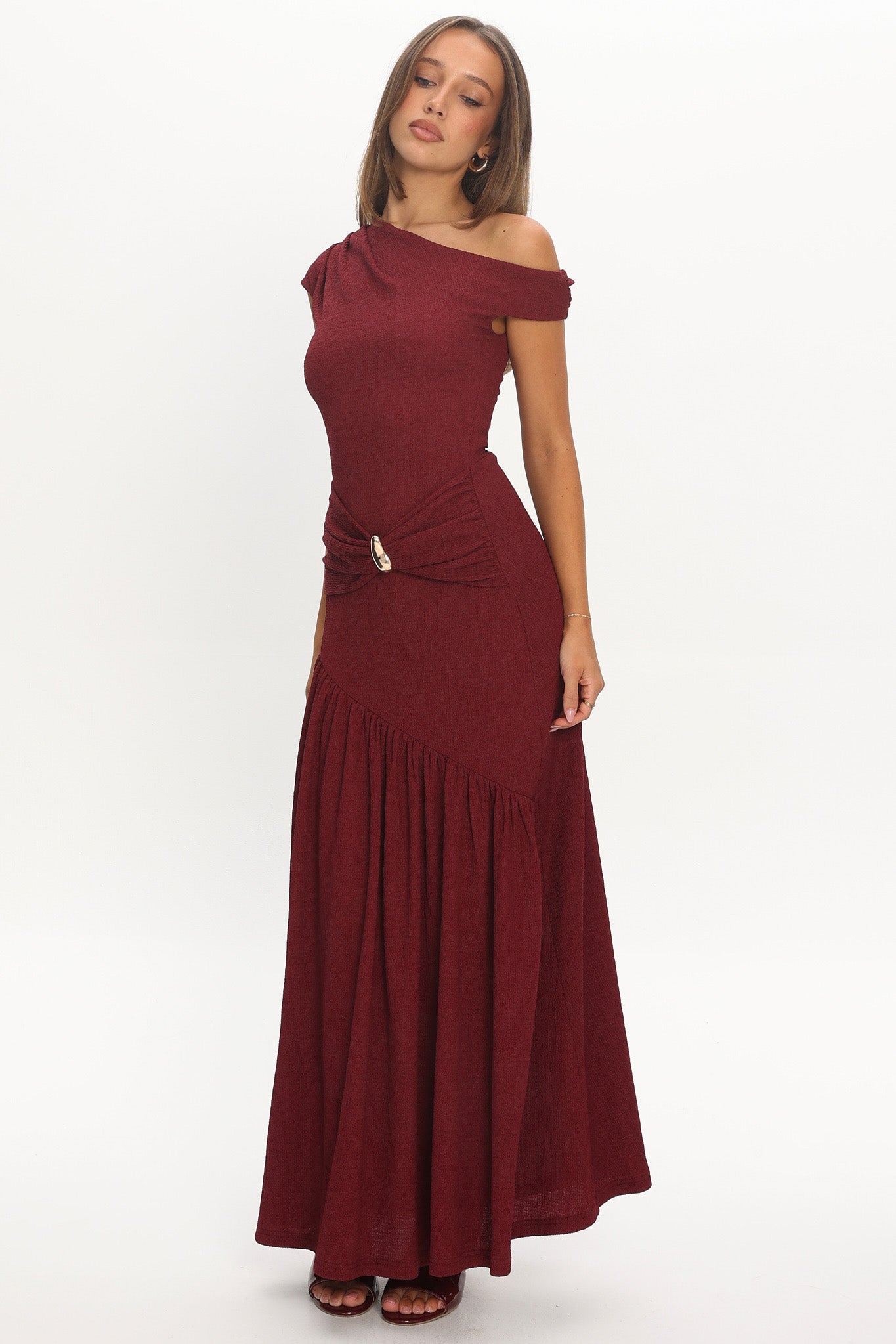 Bellarose Asymmetric Neckline Maxi Dress Wine