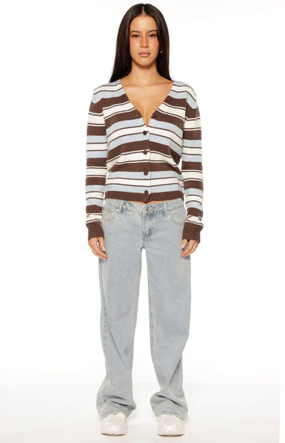 Misha Brown and Blue Stripe Button Down Cardigan