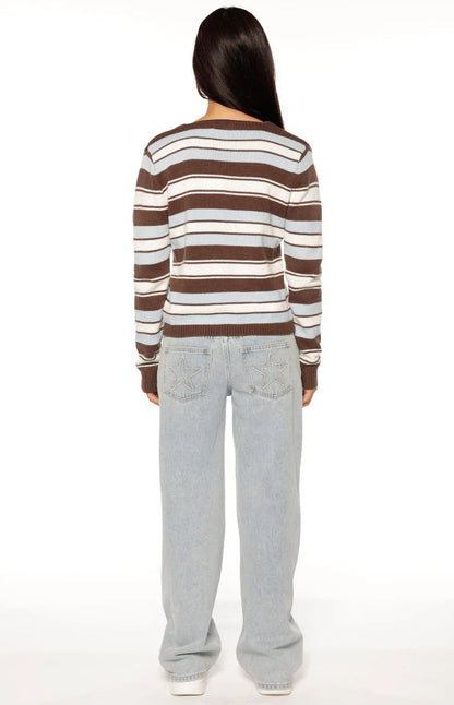Misha Brown and Blue Stripe Button Down Cardigan