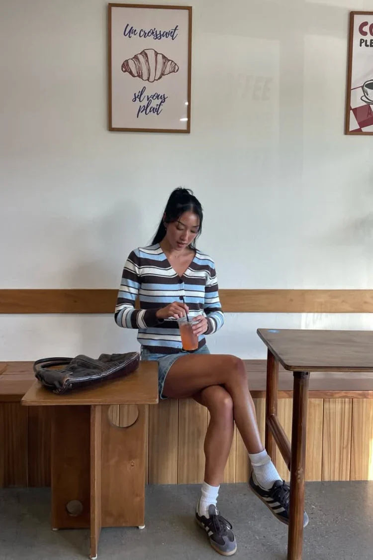 Misha Brown and Blue Stripe Button Down Cardigan