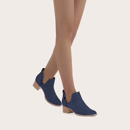 Cutout Slip on Ankle Boots Ruffle Chunky Heel Short Booties