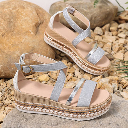 Criss Cross Espadrilles Platform Wedges Ankle Strap Sandals