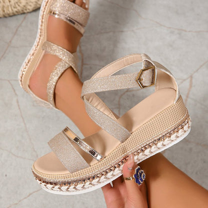 Criss Cross Espadrilles Platform Wedges Ankle Strap Sandals