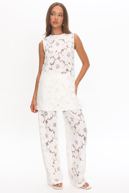Belmara 3D Floral Lace Pants White