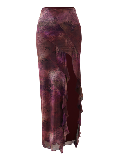 THEO SKIRT - PLUM BUTTERFLY PAISLEY