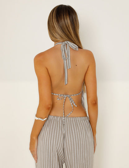 LAINEY TOP - GREY : STRIPE