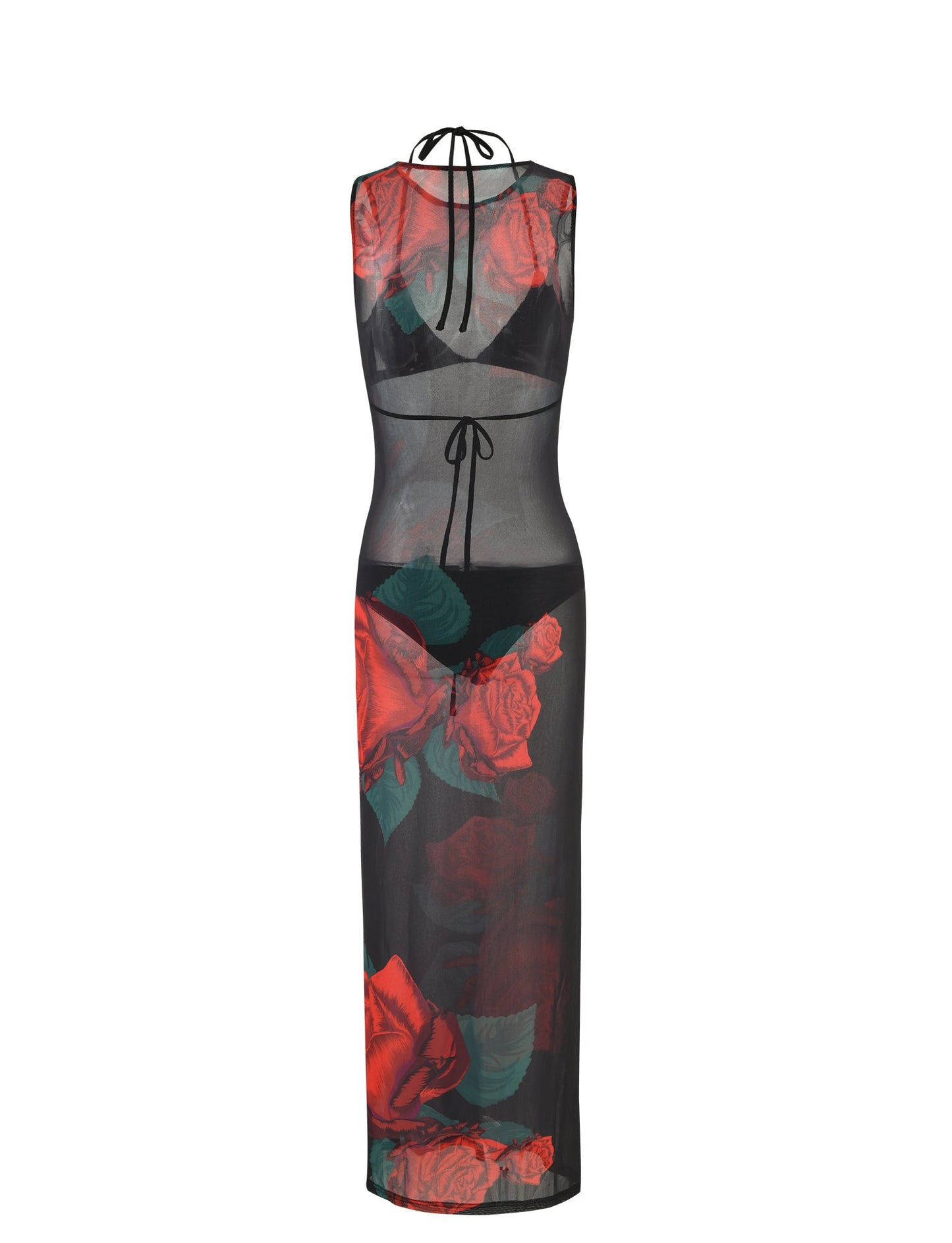 JOZIE THREE PIECE DRESS - BLACK : MACRO ROSE - RED ROSE