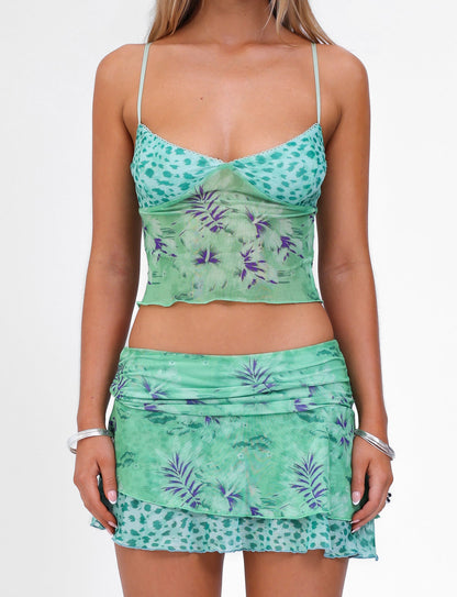 SAIGE SKIRT - GREEN : FLORAL : ANIMAL