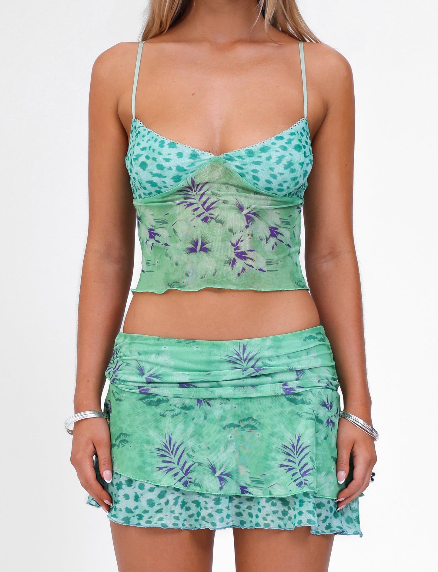 SAIGE TOP - GREEN : FLORAL : ANIMAL