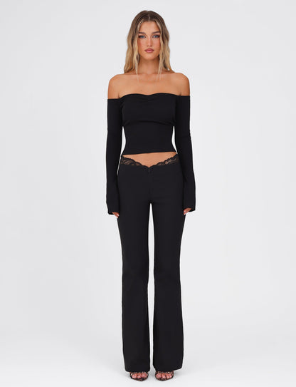 LILYANNA LONG SLEEVE TOP - BLACK