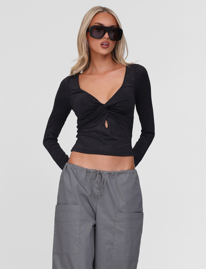SAFFIRA LONG SLEEVE TOP - BLACK
