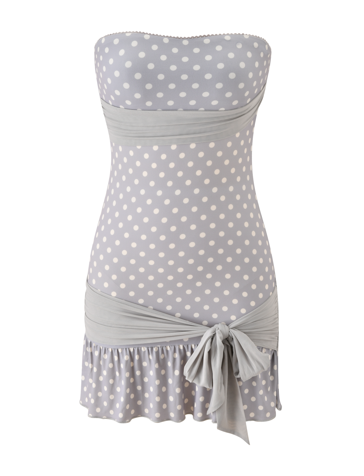 TOVE MINI DRESS - DOVE GREY AND CREAM DOT