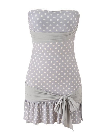 TOVE MINI DRESS - DOVE GREY AND CREAM DOT