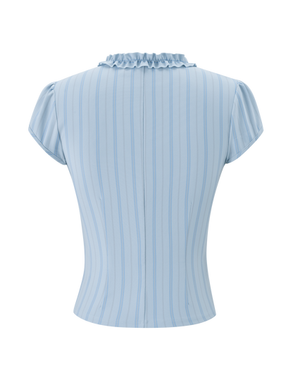 VALERIE RUFFLE TOP - BLUE STRIPE