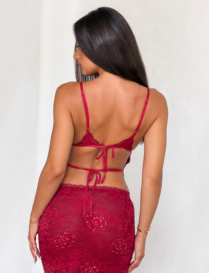 KIRRA BEADED SEQUIN LACE TOP - RED