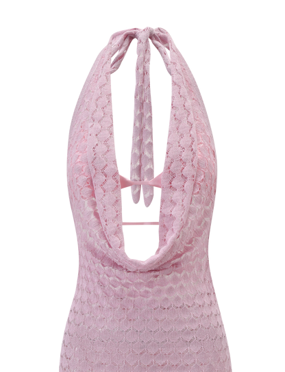 MAKENZIE CROCHET MINI DRESS - SHIMMER PINK