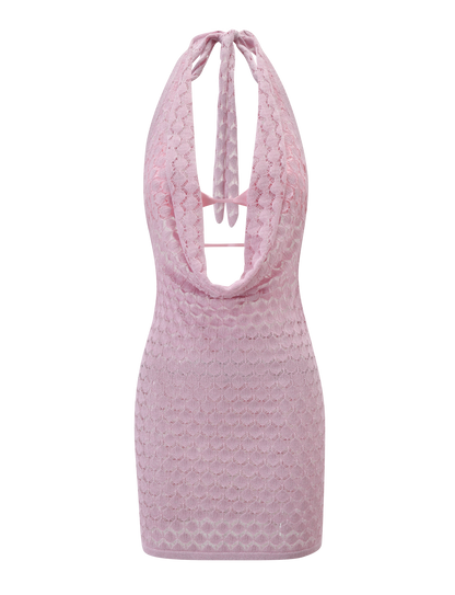 MAKENZIE CROCHET MINI DRESS - SHIMMER PINK
