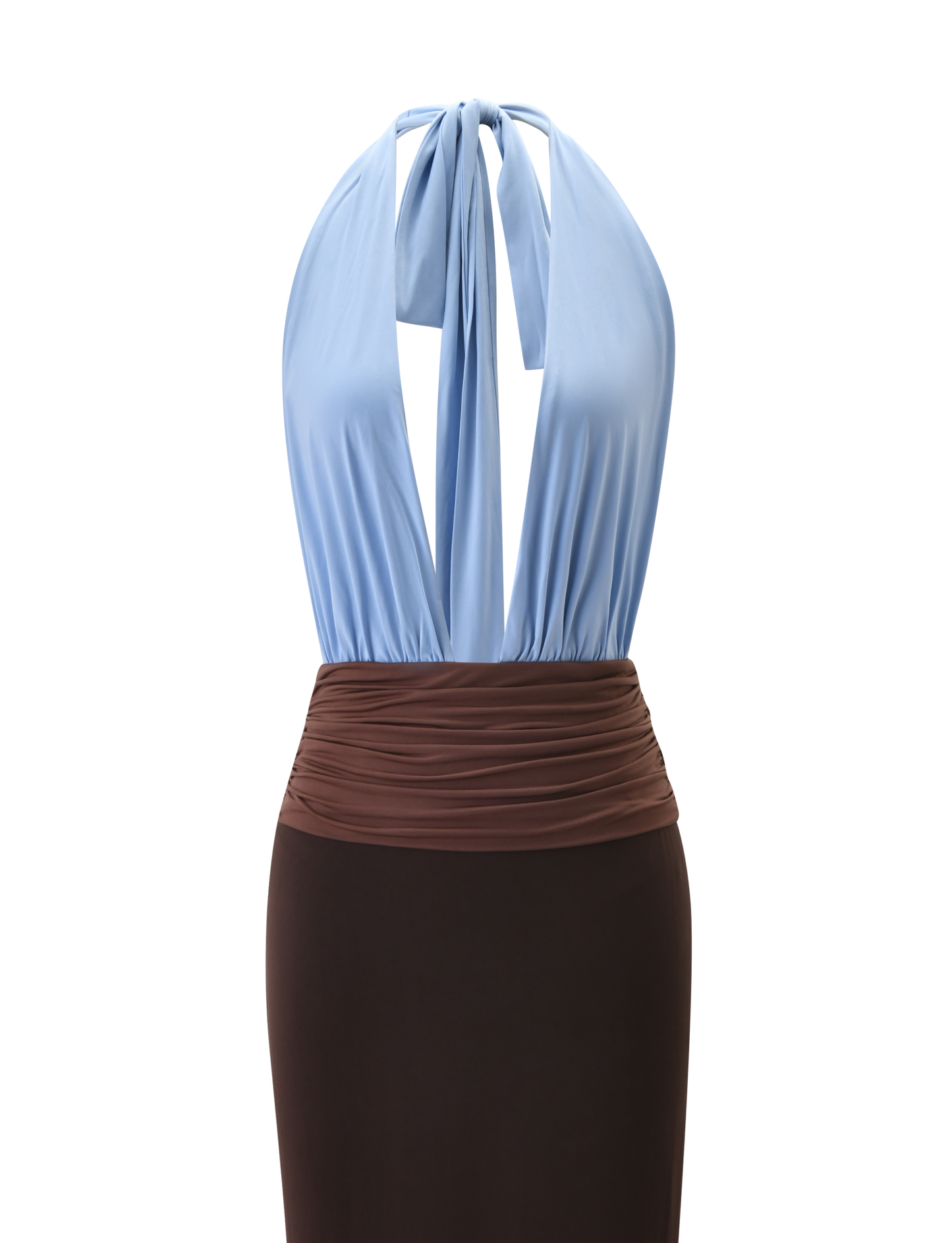 JENNI PLUNGE MAXI DRESS -  BLUE AND BROWN