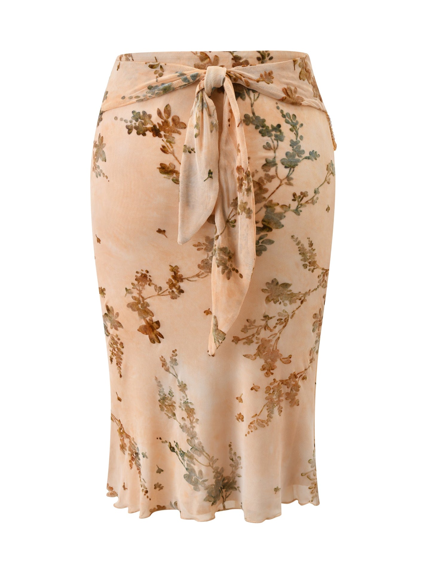 OONA BURN OUT FRINGE SKIRT - TAN