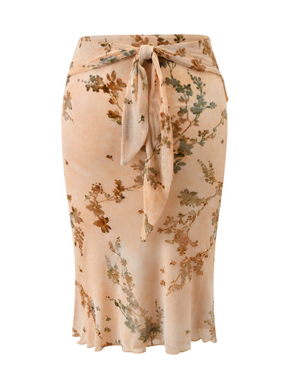 OONA BURN OUT FRINGE SKIRT - TAN